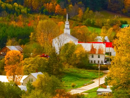Vermont village in autumn.