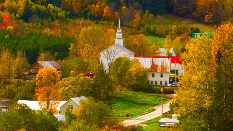 Vermont village in autumn.